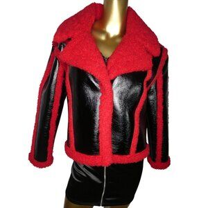 7 For All Mankind Women's Red/Black Faux Fur Jacket Size L